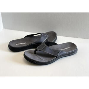 Merrell Verno Post Men's Black Gray Leather Sandals Slip On Comfort Flip Flops 8